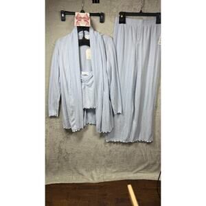 Pink Rose NEW Pajama 3 Piece Set Sz S Womens Cardigan Tank Pant Sky Blue Stretch